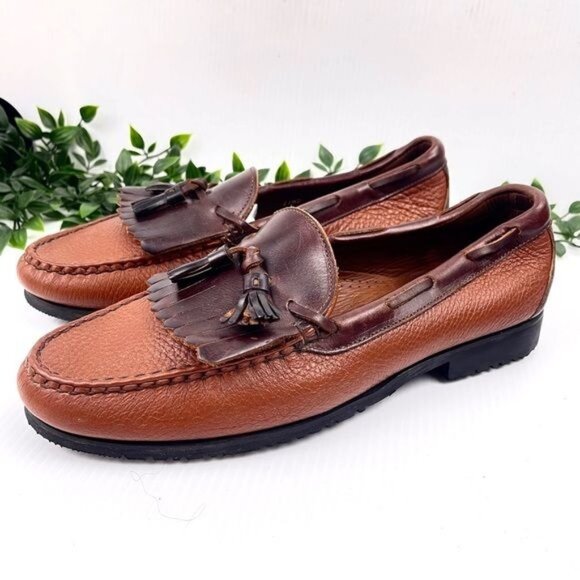 Allen Edmonds Two Tone Nashua Light & Dark Brown Leather Tassel Loafers 11.5 - Picture 9 of 9